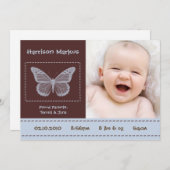 5x7男の赤ちゃんバタフライ写真誕生のお知らせ 案内状 (正面/裏面)