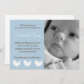 5x7男の赤ちゃんブルー3羽の鳥が誕生のお知らせ 案内状 (正面/裏面)