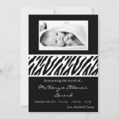 5x7白黒のシマウマの写真の誕生の発表 案内状 (正面)