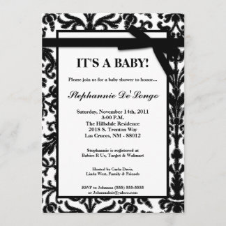 5x7白黒ダマスクレースベビーシャワー招待状 招待状