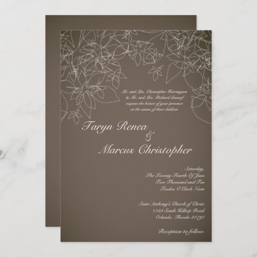 5x7秋のフローラ秋リネン結婚式招待状 招待状 (正面/裏面)