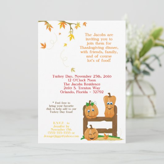 5x7秋の感謝祭の夕食のパーティの招待状 招待状 (スタンド正面)