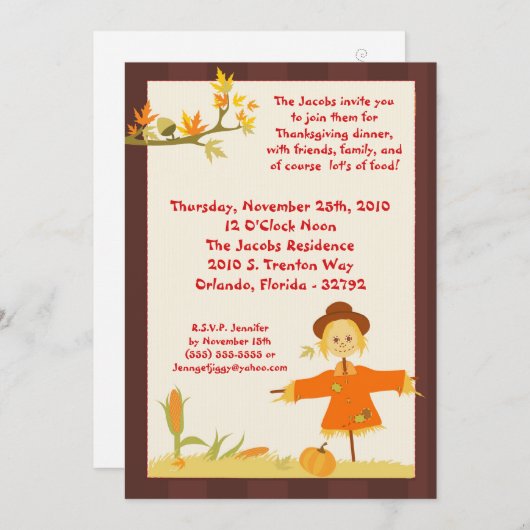 5x7秋の感謝祭の夕食のパーティの招待状 招待状 (正面/裏面)