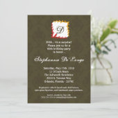 5x7秋の秋のダマスク織のモノラル誕生日の招待状 招待状 (スタンド正面)