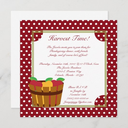 5x7秋のAppleの大箱の感謝祭のパーティの招待状 招待状 (正面/裏面)