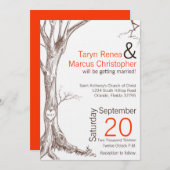 5x7秋ツリーイニシャル彫刻結婚式招待状 招待状 (正面/裏面)