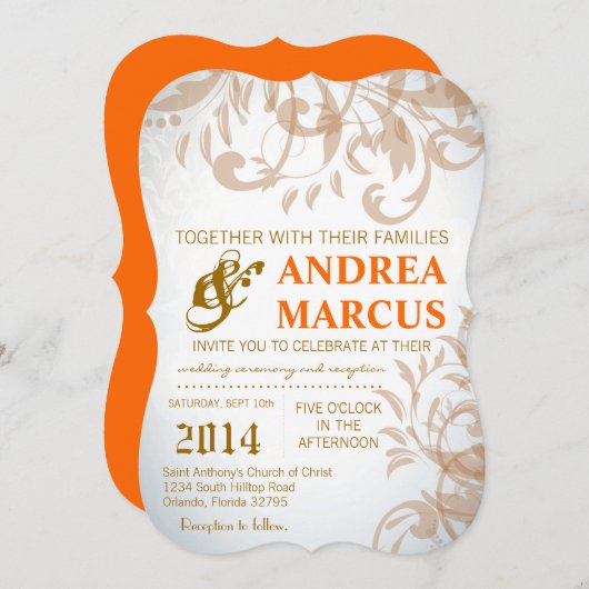 5x7秋フィリグリースワールダマスウェディング招待状 招待状 (正面/裏面)