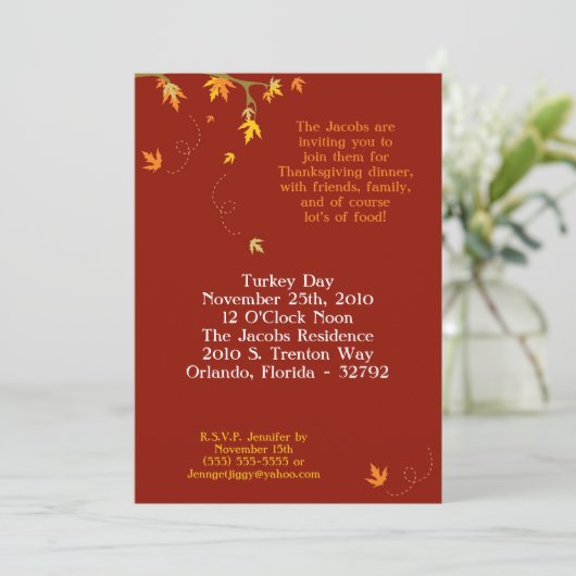 5x7秋感謝祭ディナーパーティの招待状 招待状 (スタンド正面)