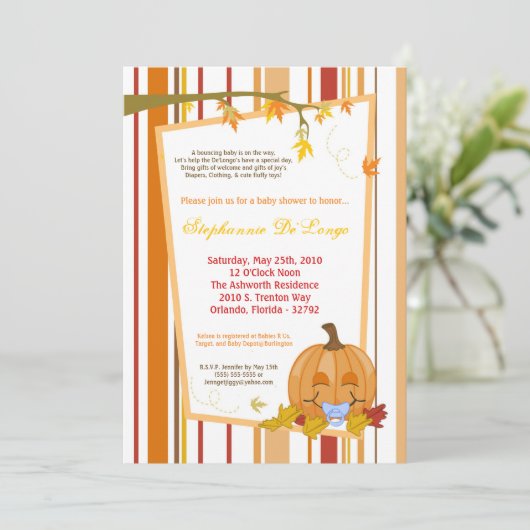 5x7秋秋カボチャ赤ちゃんシャワー招待状 招待状 (スタンド正面)