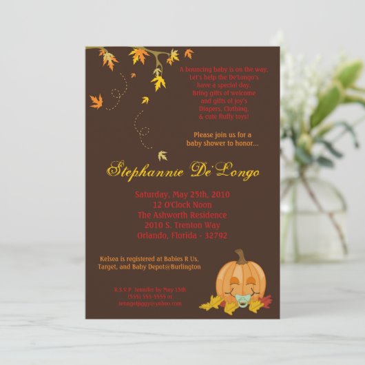 5x7秋秋カボチャ赤ちゃんシャワー招待状 招待状 (スタンド正面)