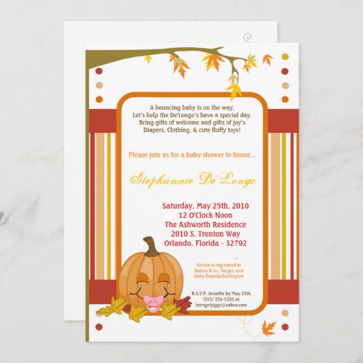 5x7秋秋カボチャ赤ちゃんシャワー招待状 招待状 (正面/裏面)