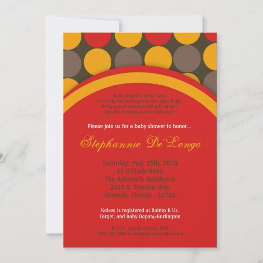 5x7秋秋水玉模様ベビーシャワー招待状 招待状 (正面)