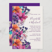 5x7紫オレンジ色のフローラ結婚式の招待 招待状 (正面/裏面)