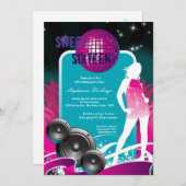 5x7紫色のダンスパーティーDJの第16誕生日の招待状 招待状 (正面/裏面)