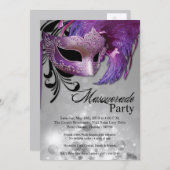 5x7紫色の仮面舞踏会の菓子16の誕生日の招待状 招待状 (正面/裏面)