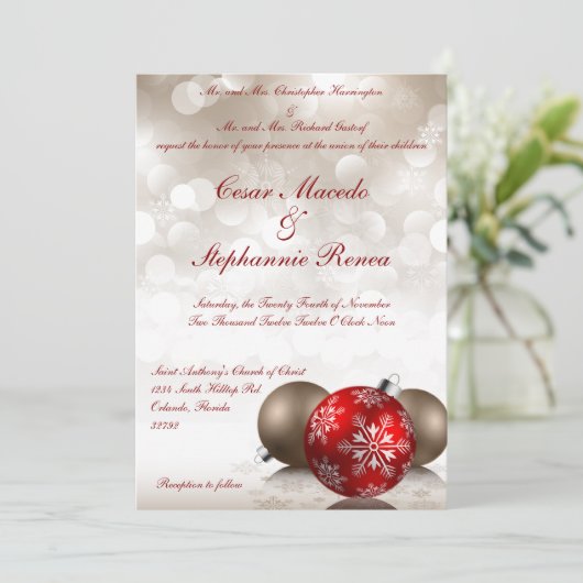 5x7結婚式招待状の冬のクリスマスオーナメント 招待状 (スタンド正面)