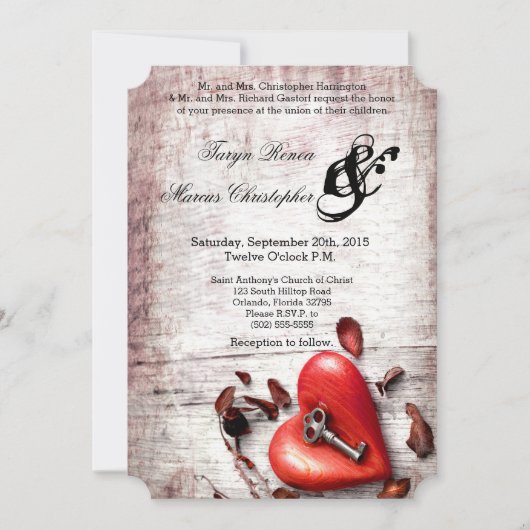 5x7結婚式招待状カントリーウッド鍵を聞く 招待状 (正面)