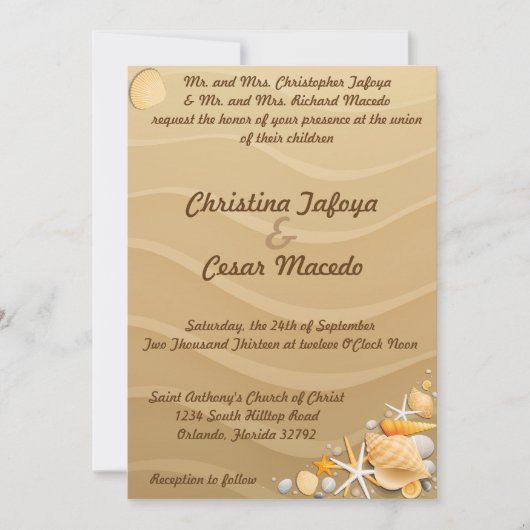 5x7結婚式招待状シーシェルズオンサンディビーチ 招待状 (正面)