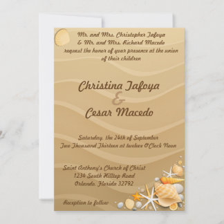 5x7結婚式招待状シーシェルズオンサンディビーチ 招待状