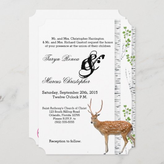 5x7結婚式招待状ディアドードバックウッドランド狩り 招待状 (正面/裏面)