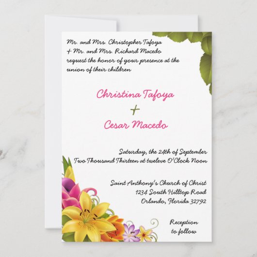 5x7結婚式招待状ハワイアンエキゾチック花コール 招待状 (正面)