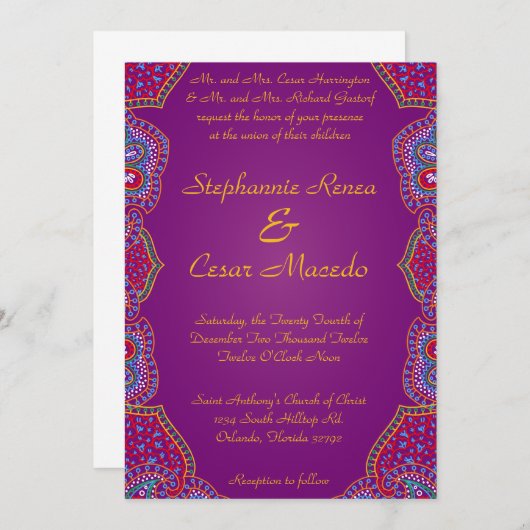 5x7結婚式招待状パープルパレスインディアインディアン 招待状 (正面/裏面)