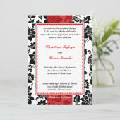 5x7結婚式招待状ブラックフローリッシュレッドストライプ 招待状 (スタンド正面)