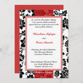 5x7結婚式招待状ブラックフローリッシュレッドストライプ 招待状 (正面/裏面)