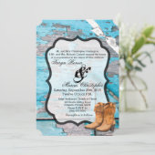 5x7結婚式招待状ブルーウッドバーンドアブーツ 招待状 (スタンド正面)