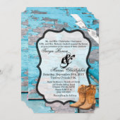 5x7結婚式招待状ブルーウッドバーンドアブーツ 招待状 (正面/裏面)