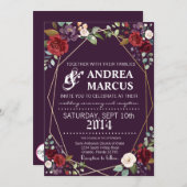 5x7結婚式招待状プラムパープルバラ金ゴールドGeom 招待状 (正面/裏面)