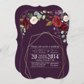 5x7結婚式招待状プラムパープルバラ金ゴールドGeom 招待状 (正面/裏面)