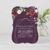 5x7結婚式招待状プラムパープルバラ金ゴールドGeom 招待状 (スタンド正面)