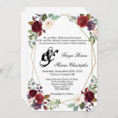 5x7結婚式招待状ホワイトローズ金ゴールド幾何学的 招待状 (正面/裏面)