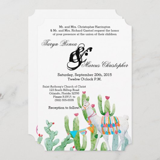 5x7結婚式招待状ボホラマボヘミアンカクティーD 招待状 (正面/裏面)