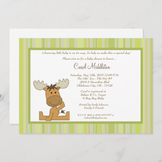 5x7緑の森林アメリカヘラジカのベビーシャワーの招待状 招待状 (正面/裏面)