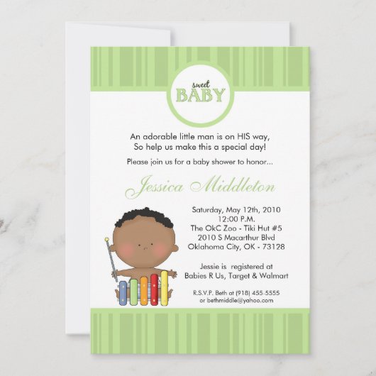 5x7緑アフリカ男の赤ちゃんベビーシャワー招待状 招待状 (正面)