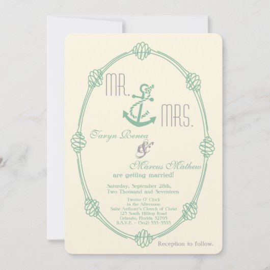 5x7航海のノットいかりTiff結婚式招待状 招待状 (正面)