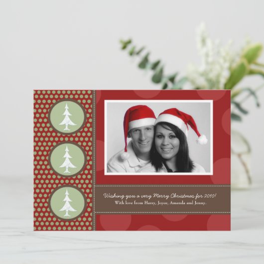 5x7赤いクリスマスツリーフォトクリスマスカード シーズンカード (スタンド正面)
