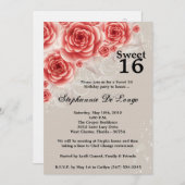 5x7赤いバラの花の菓子16の誕生日の招待状 招待状 (正面/裏面)