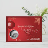 5x7赤オーナメントスノーフレークPHOTOクリスマスカード シーズンカード (スタンド正面)