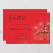 5x7赤シャンデリアスウィート16誕生日招待状 招待状 (正面/裏面)