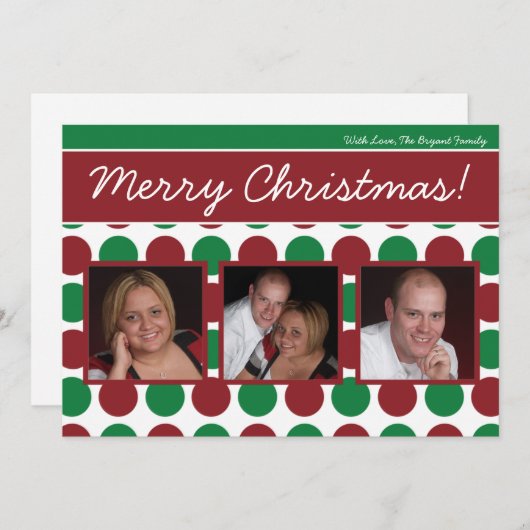 5x7赤緑水玉模様ポカフォトクリスマスカード シーズンカード (正面/裏面)