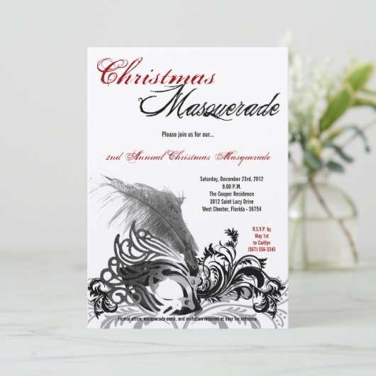 5x7赤黒マスカレードクリスマス招待状 招待状 (スタンド正面)