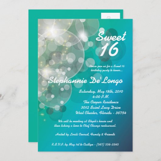 5x7輝きの微光の菓子16の誕生日の招待状 招待状 (正面/裏面)