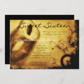 5x7金ゴールドマスカレードSweet 16誕生日招待状 招待状 (正面/裏面)