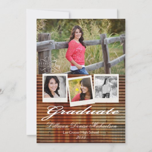 5x7錆び付いた金属シニアアナウンス 案内状 (正面)