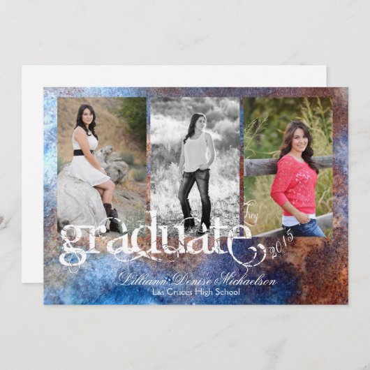 5x7錆び付いた金属古いスチールカーシニアアナウンスメント 案内状 (正面/裏面)