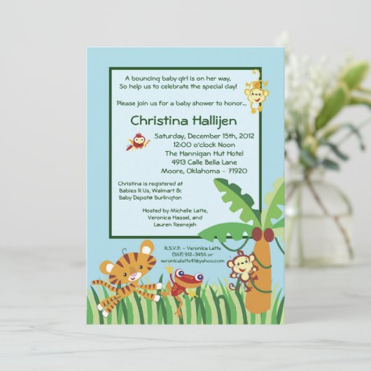 5x7雨林ジャングルベイビーシャワー招待状 招待状 (スタンド正面)