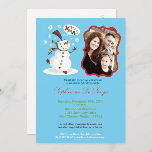 5x7雪だるまスノーフレーククリスマスクリスマス招待状 招待状 (正面/裏面)